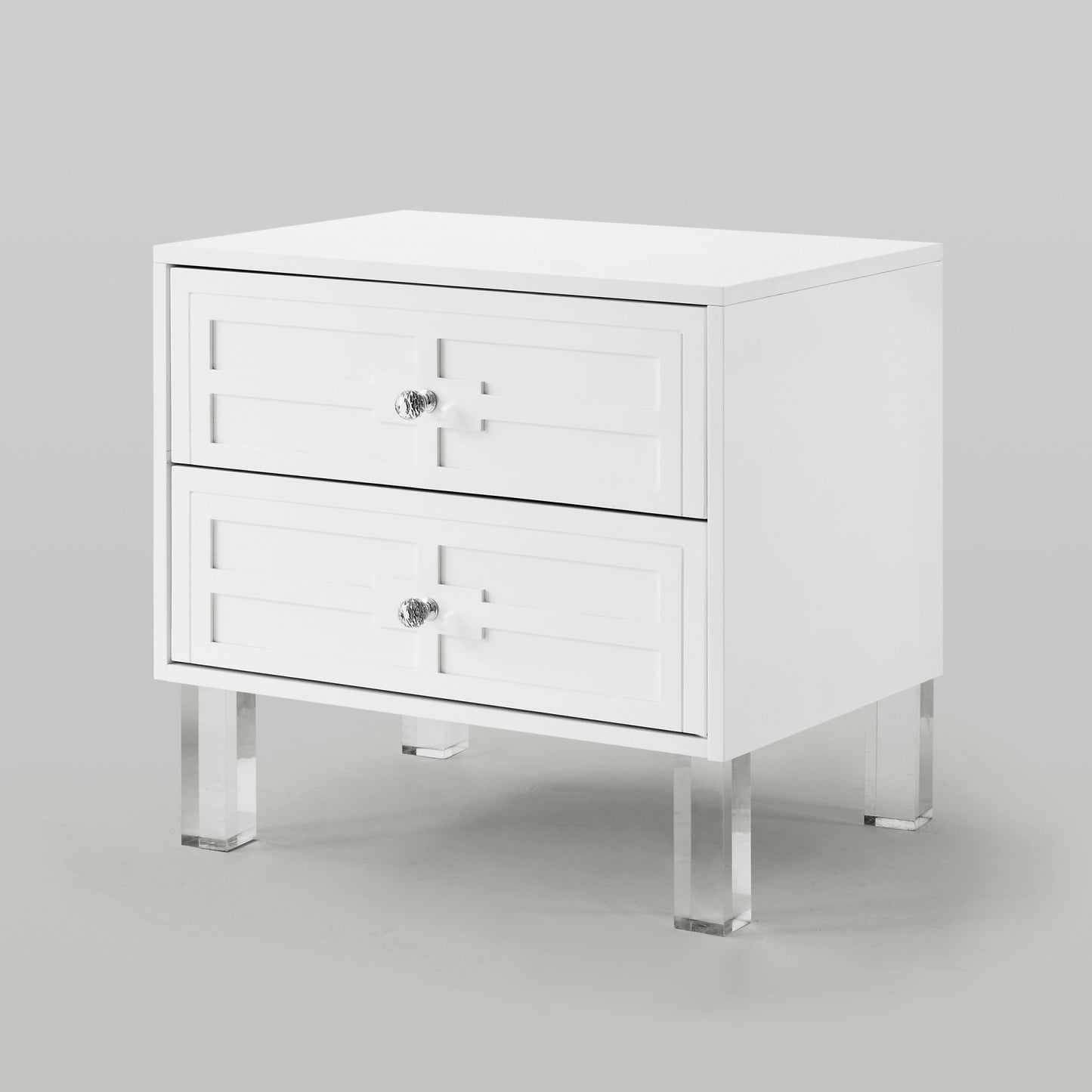 24" White and Clear Wood and Acrylic End Table With Two Drawers-8