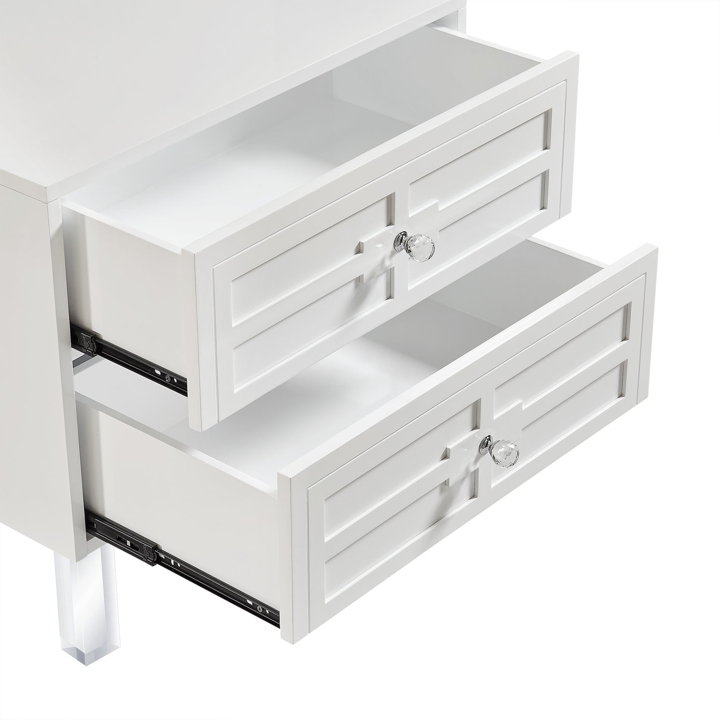 24" White and Clear Wood and Acrylic End Table With Two Drawers-2