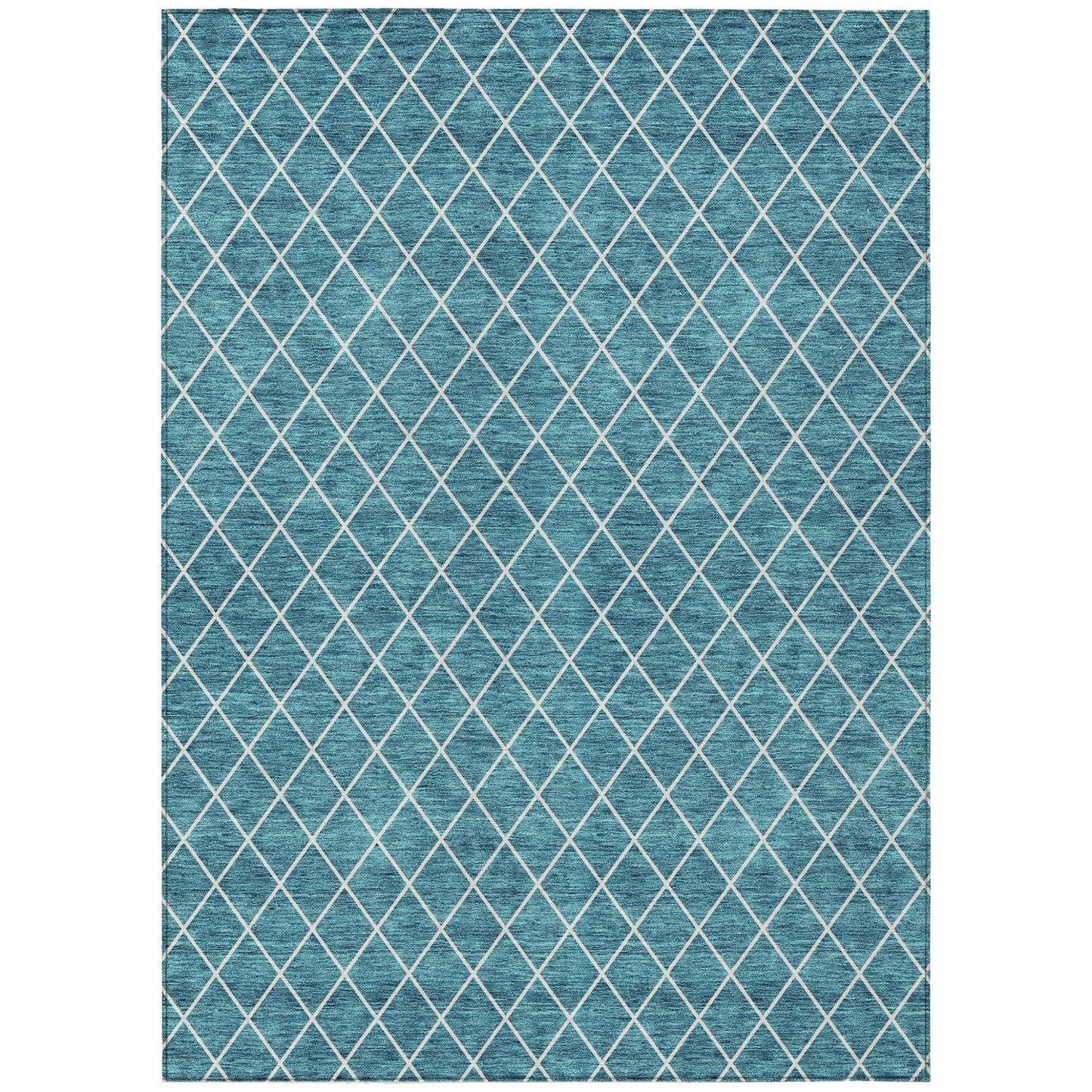 8' X 10' Teal Blue And Ivory Geometric Washable Indoor Outdoor Area Rug-1