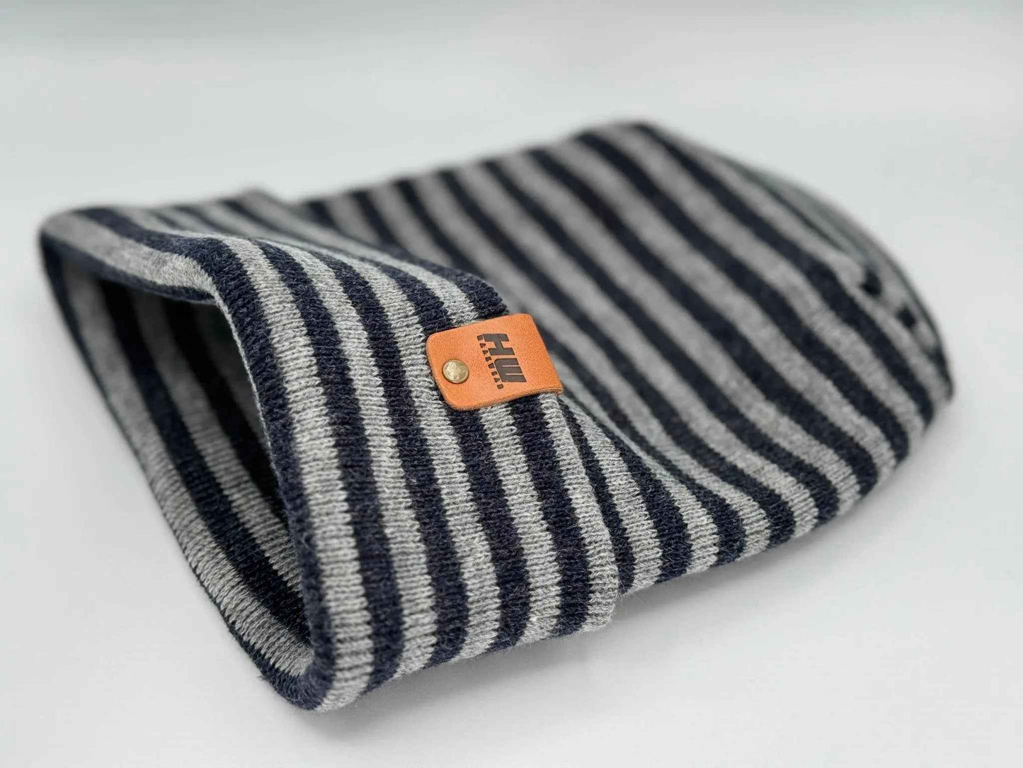 HAAKWEAR H Stitch RORO Cuffed Beanie (Patented Design) Gray / Denim, Made in USA-1