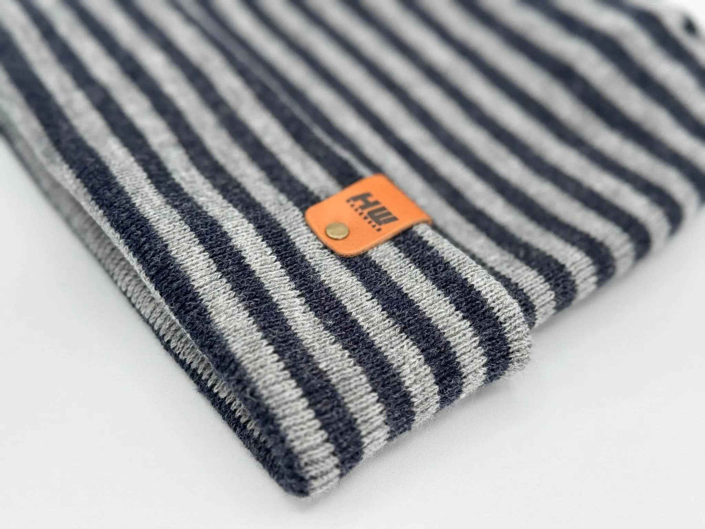 HAAKWEAR H Stitch RORO Cuffed Beanie (Patented Design) Gray / Denim, Made in USA-2