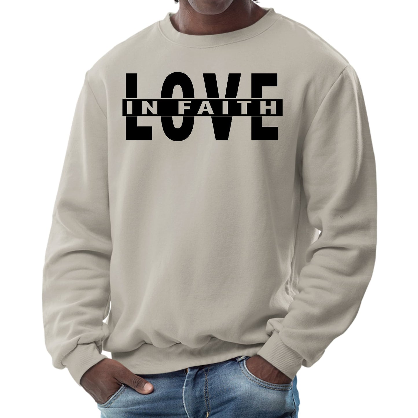 Mens Graphic Sweatshirt - Love in Faith Black Illustration-4