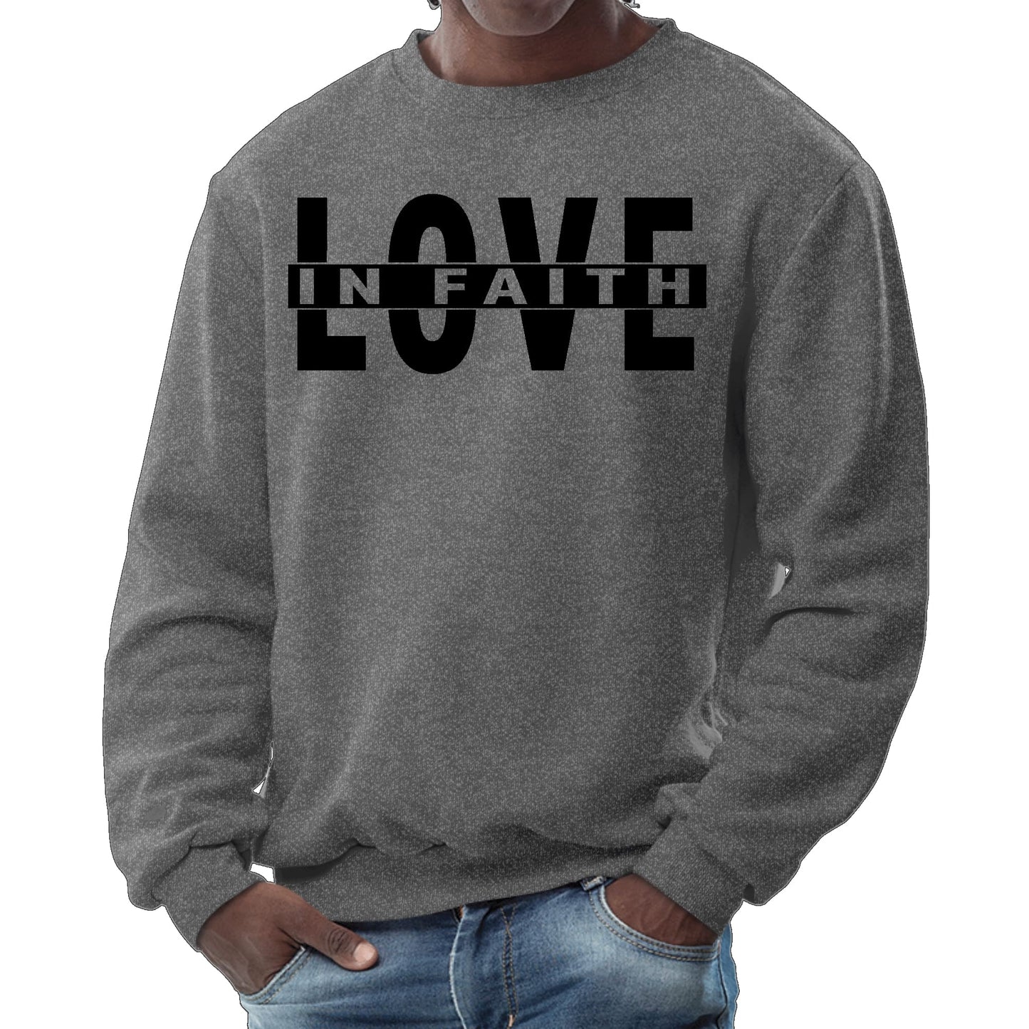 Mens Graphic Sweatshirt - Love in Faith Black Illustration-6