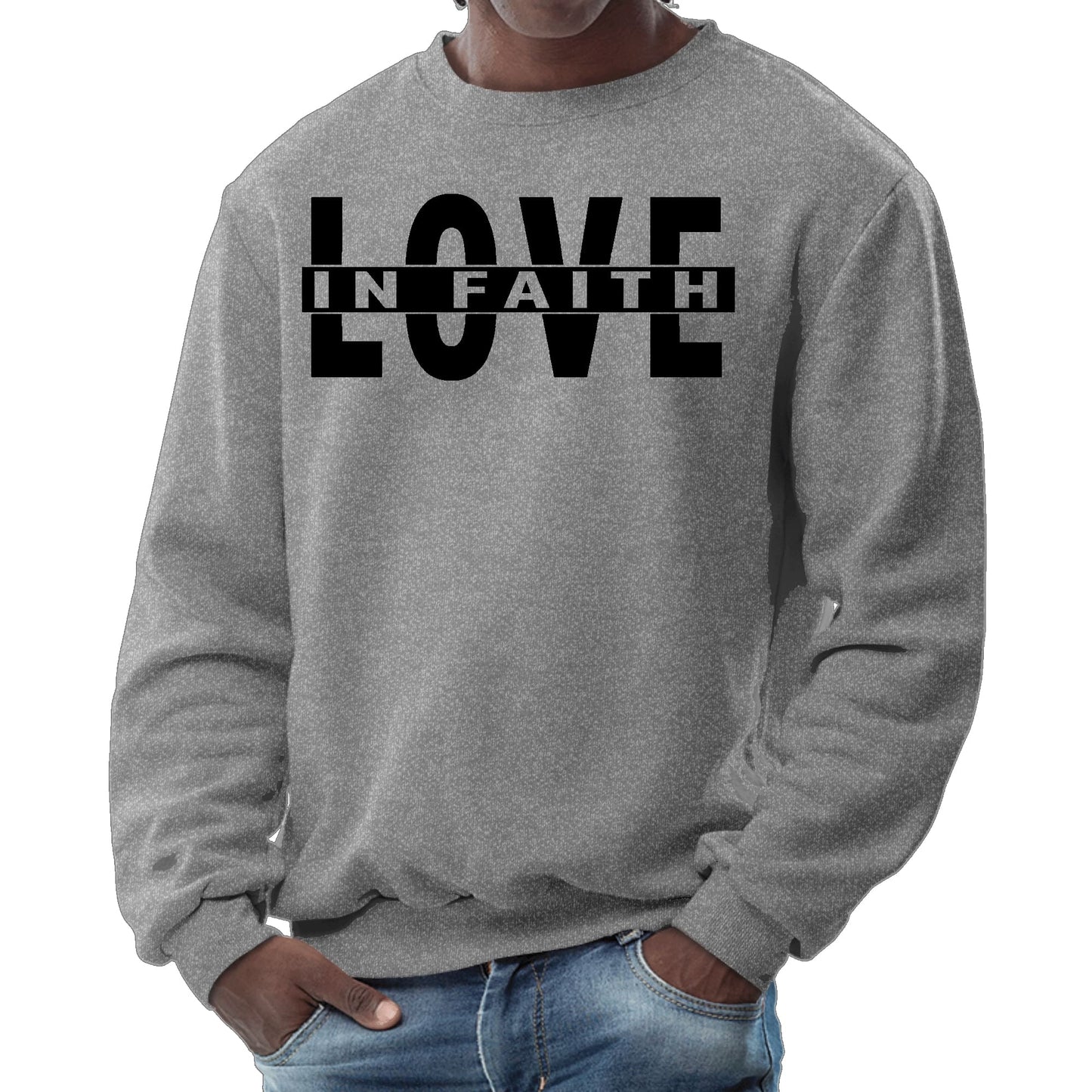Mens Graphic Sweatshirt - Love in Faith Black Illustration-7