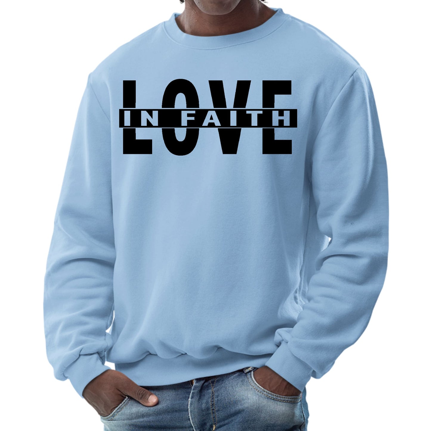 Mens Graphic Sweatshirt - Love in Faith Black Illustration-5