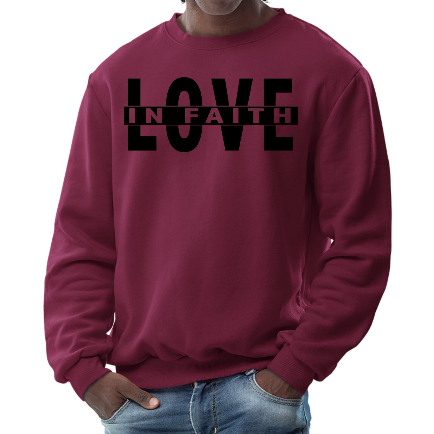Mens Graphic Sweatshirt - Love in Faith Black Illustration-3