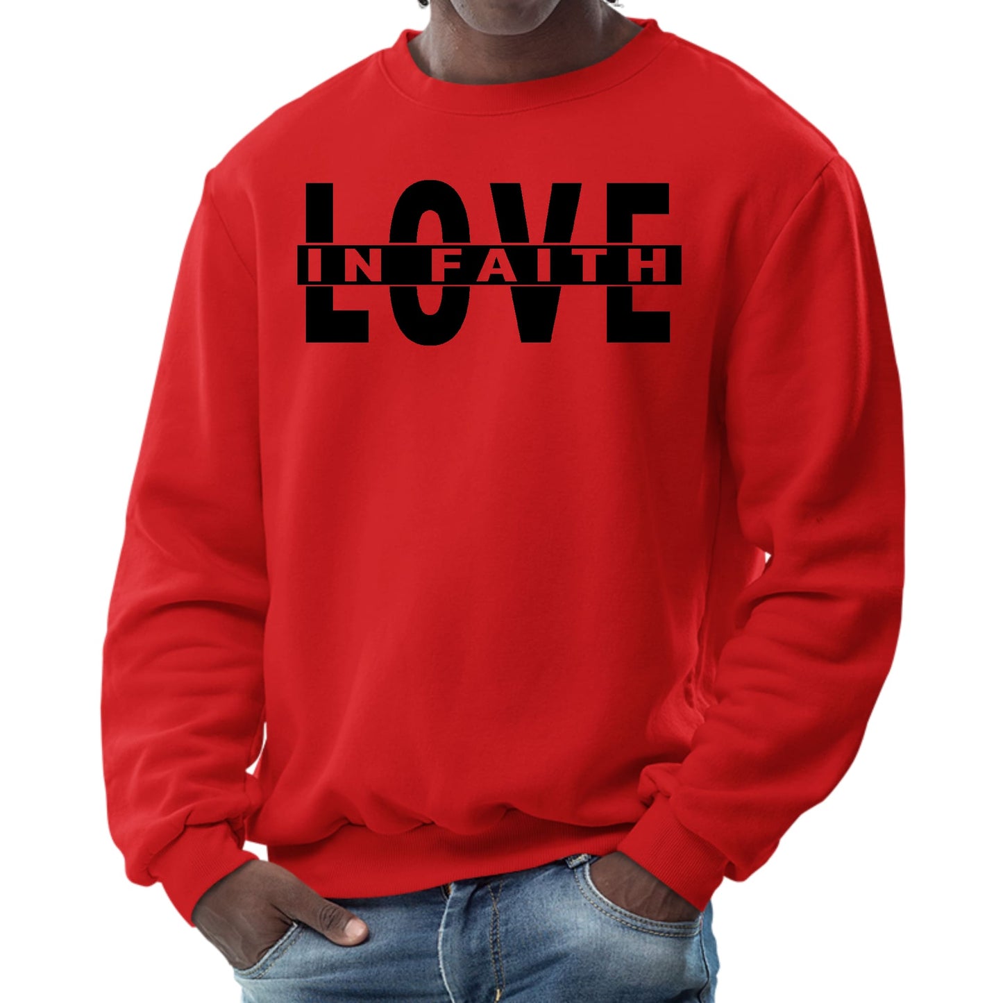 Mens Graphic Sweatshirt - Love in Faith Black Illustration-1