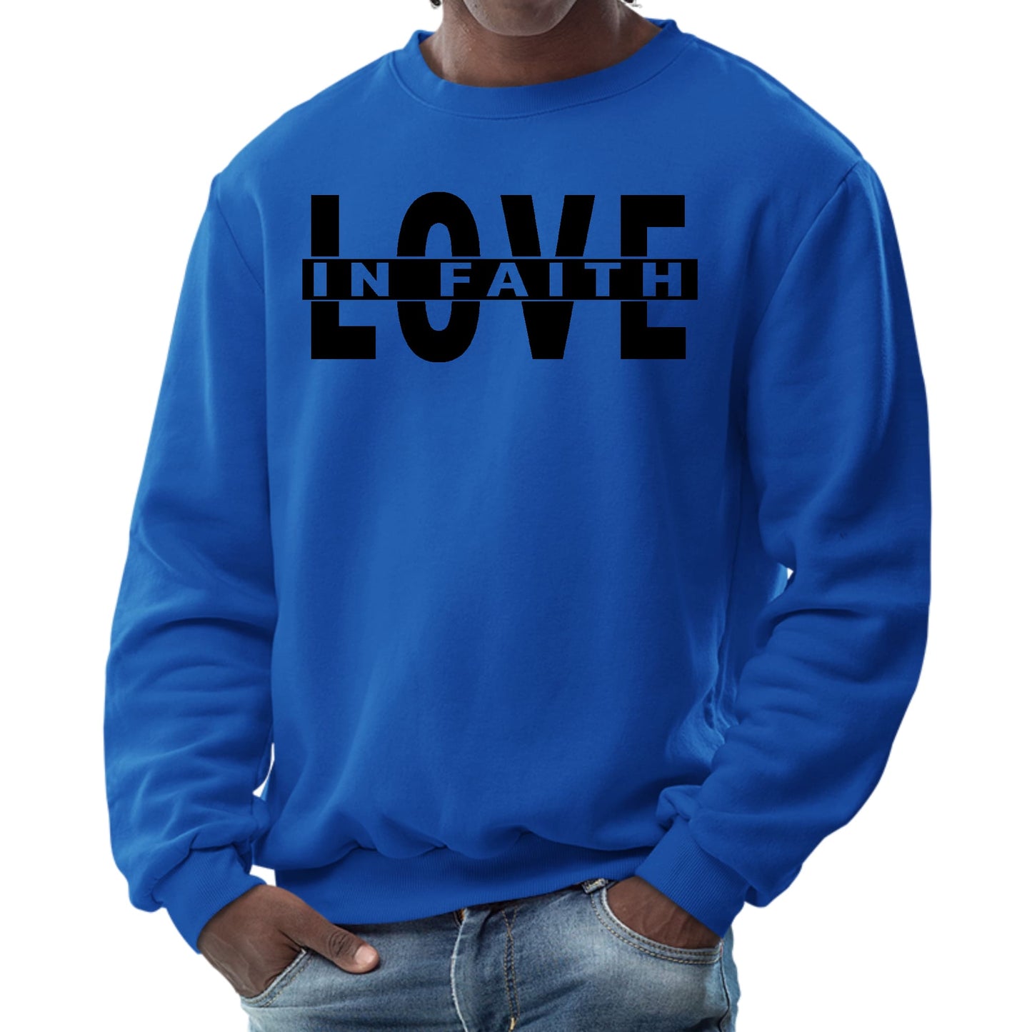 Mens Graphic Sweatshirt - Love in Faith Black Illustration-2