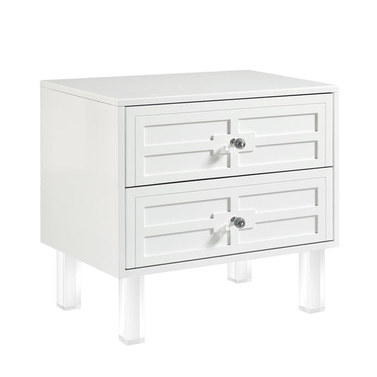 24" White and Clear Wood and Acrylic End Table With Two Drawers-1
