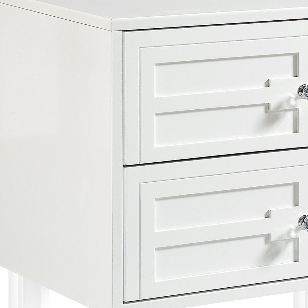 24" White and Clear Wood and Acrylic End Table With Two Drawers-7