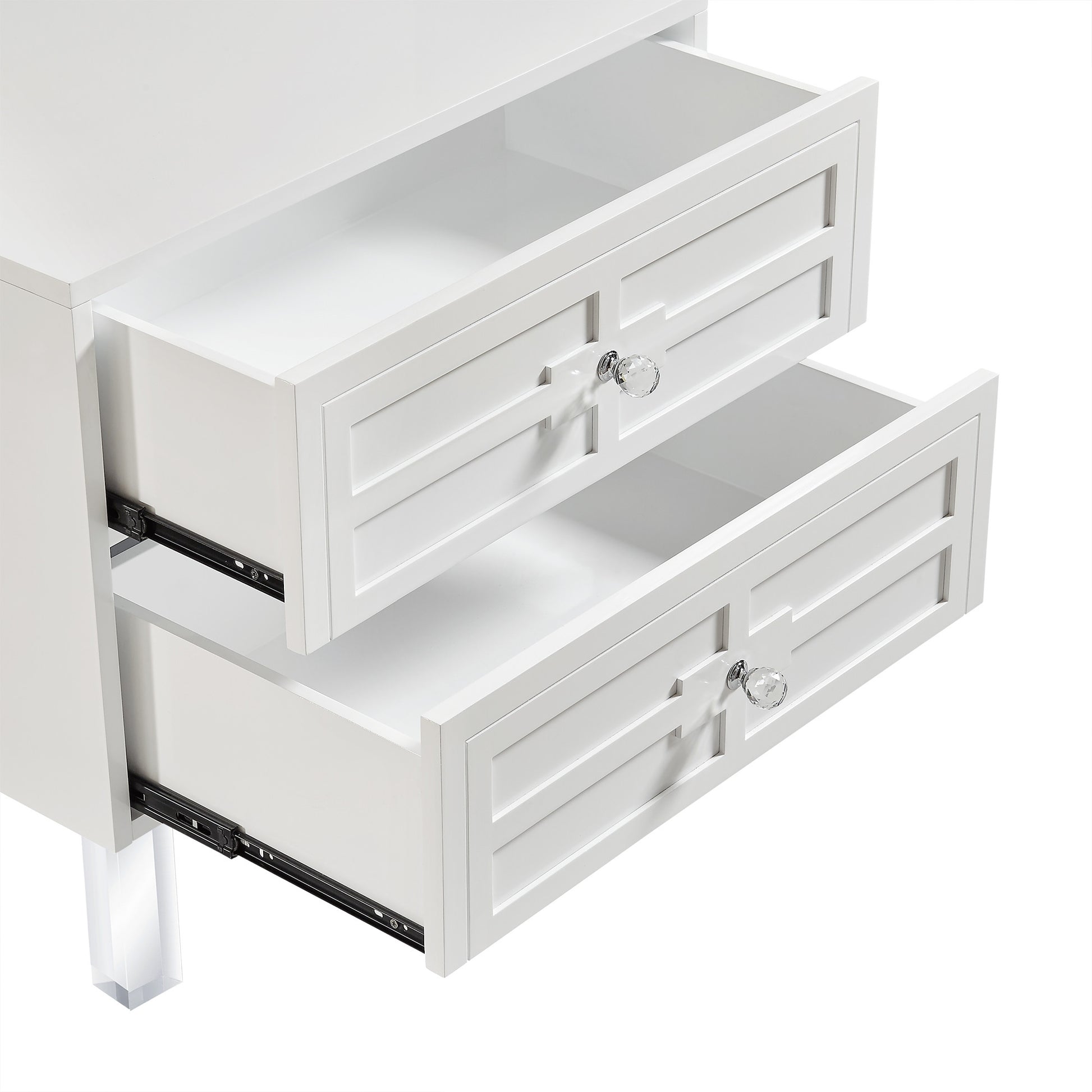 24" White and Clear Wood and Acrylic End Table With Two Drawers-2