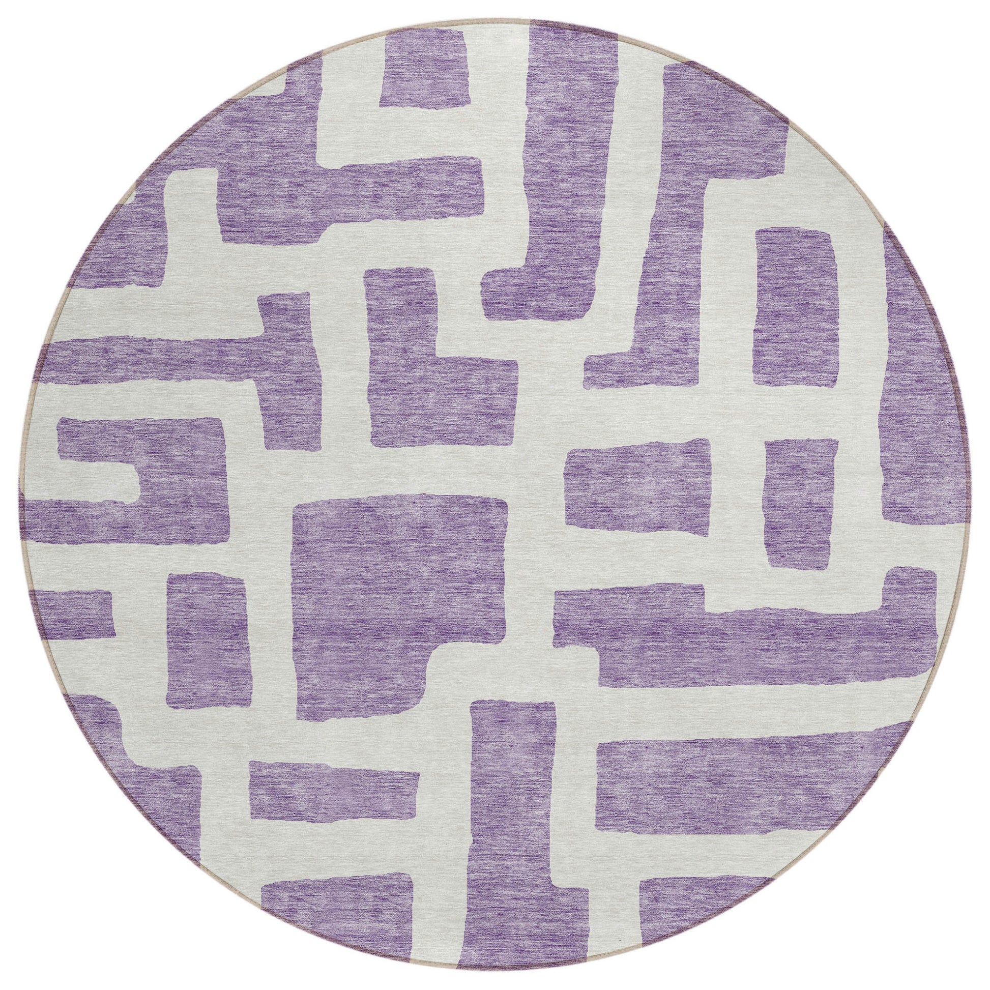 8' Purple And Ivory Round Abstract Washable Indoor Outdoor Area Rug-1