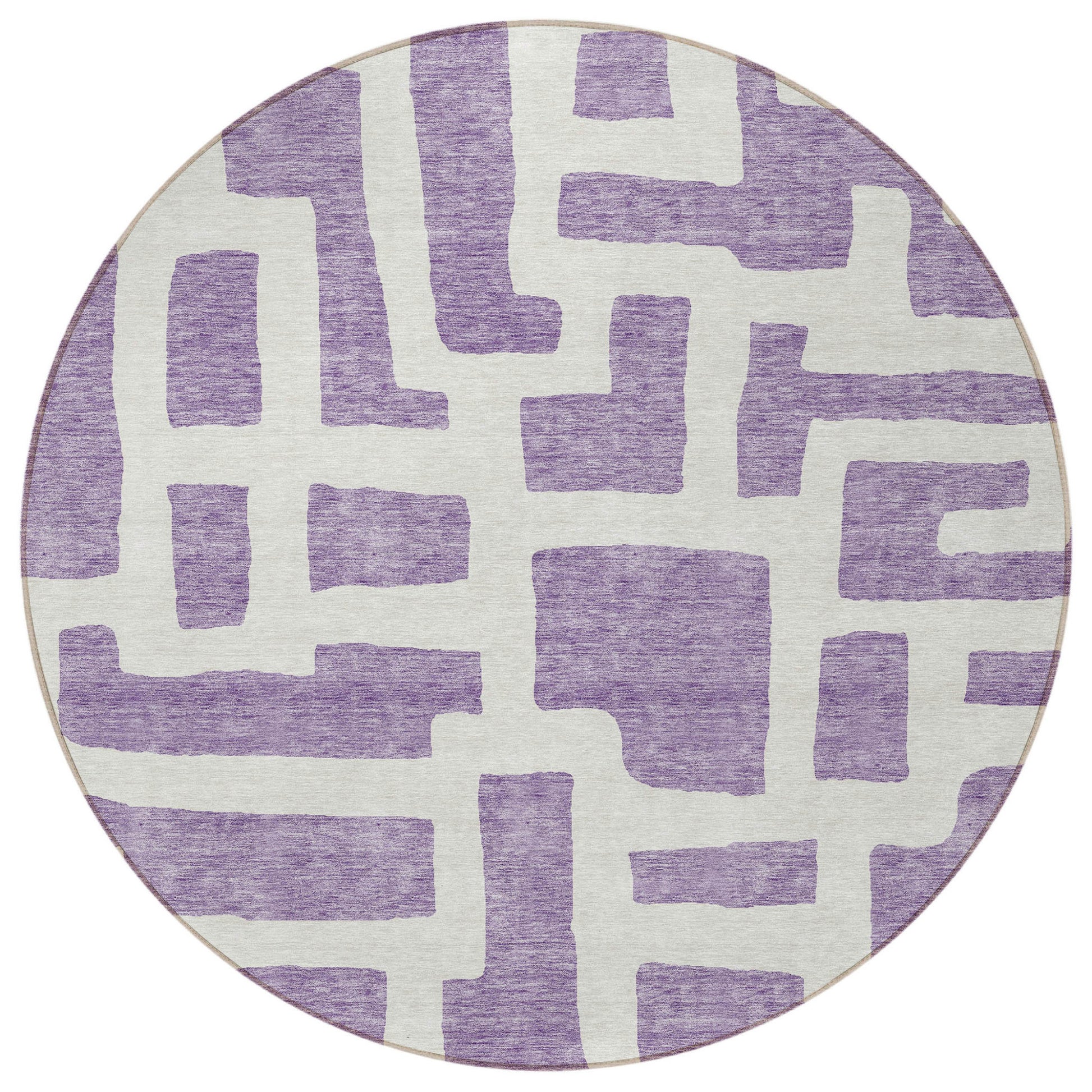 8' Purple And Ivory Round Abstract Washable Indoor Outdoor Area Rug-3