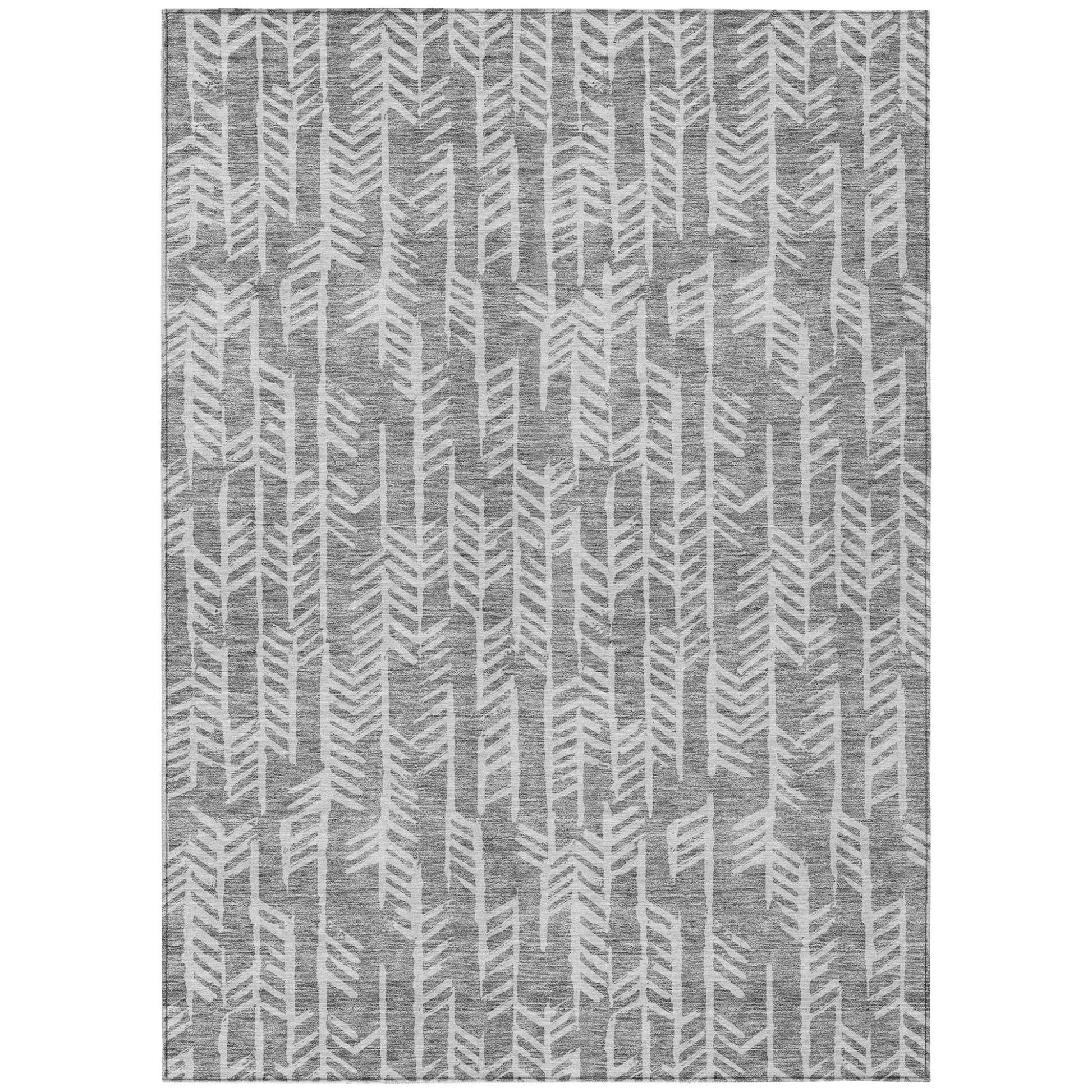 8' X 10' Gray And Silver Tribal Washable Indoor Outdoor Area Rug-1