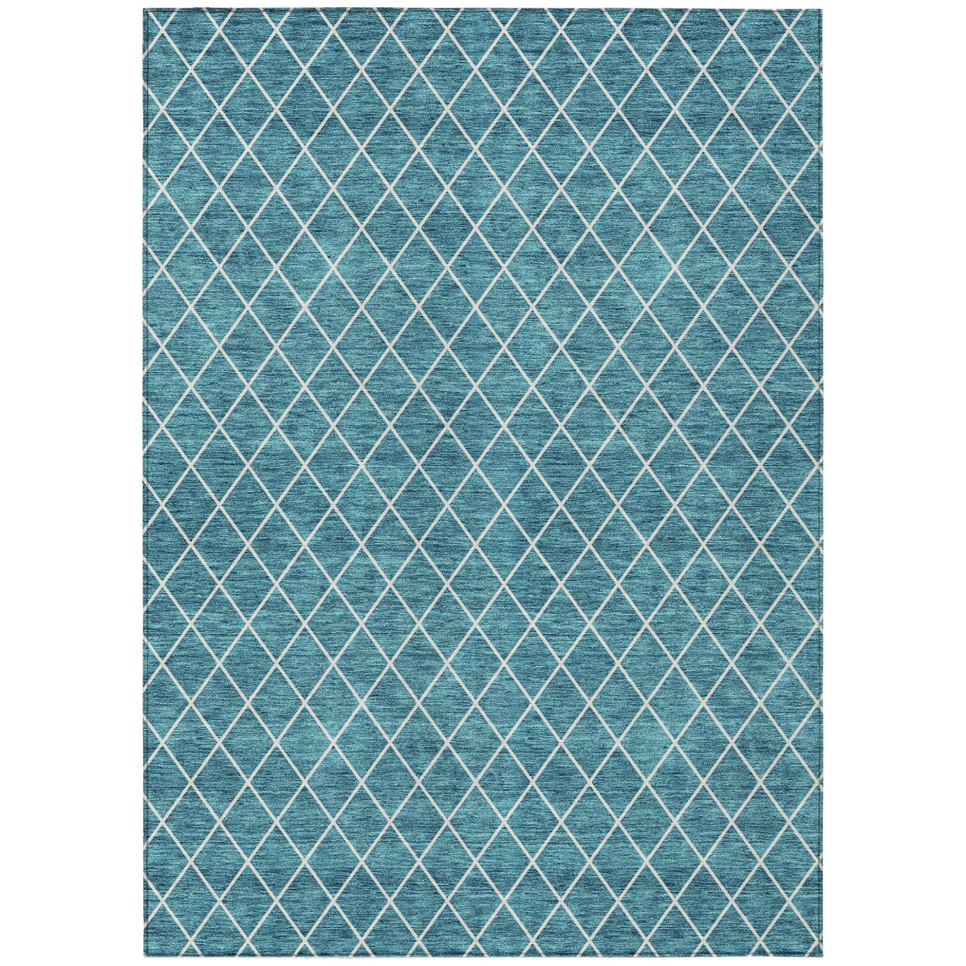 8' X 10' Teal Blue And Ivory Geometric Washable Indoor Outdoor Area Rug-1