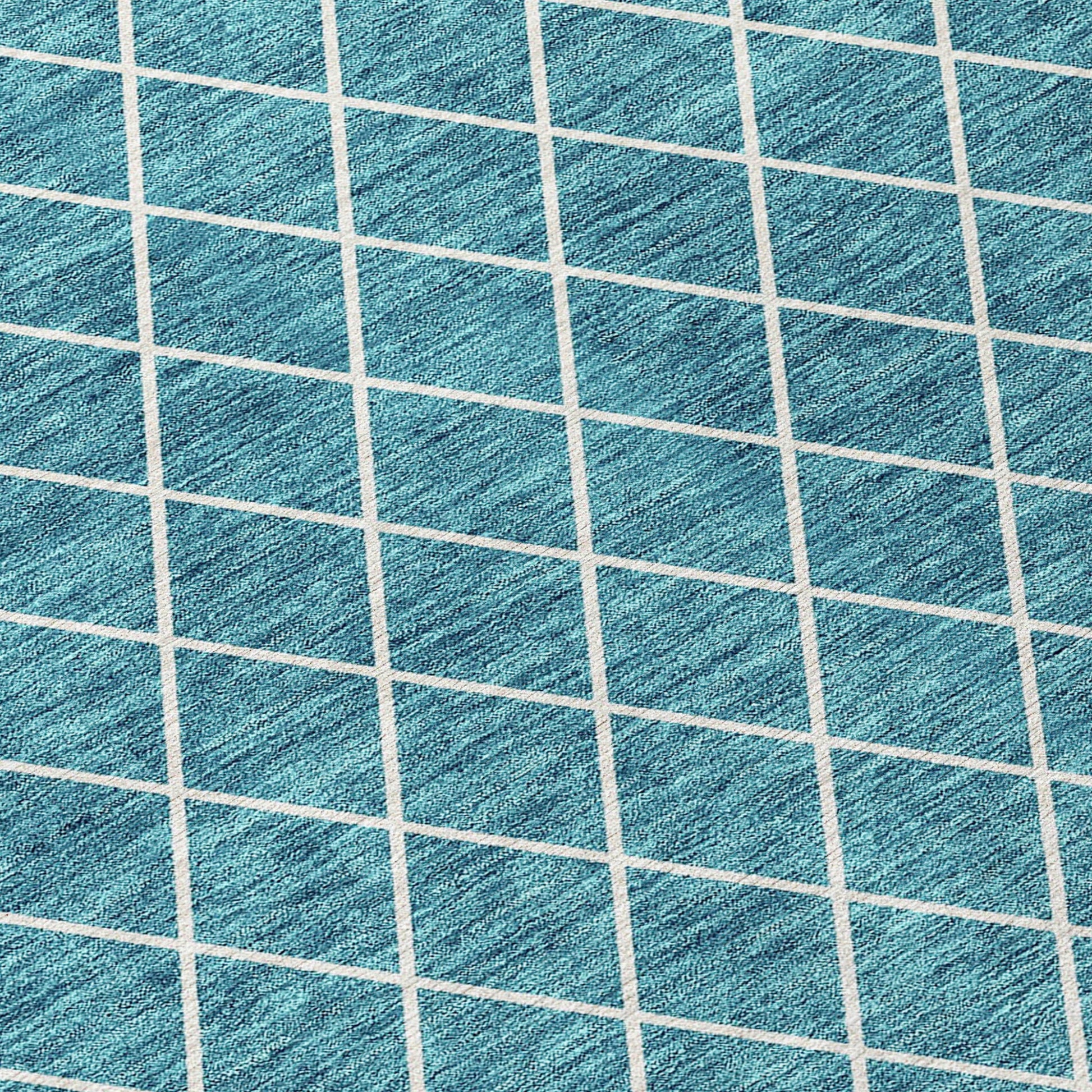 8' X 10' Teal Blue And Ivory Geometric Washable Indoor Outdoor Area Rug-4