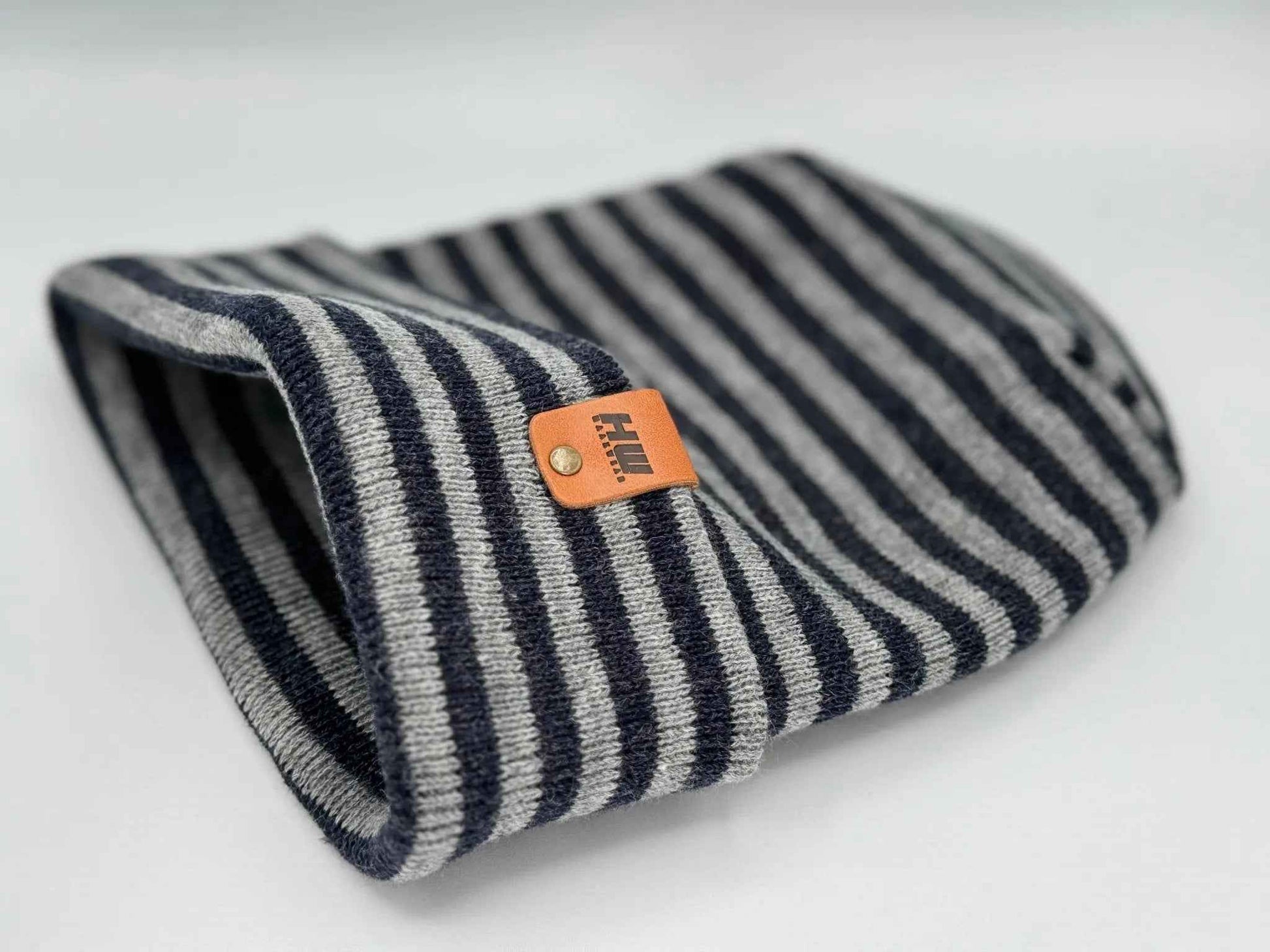 HAAKWEAR H Stitch RORO Cuffed Beanie (Patented Design) Gray / Denim, Made in USA-1